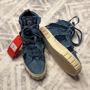 FARM Rio Denim platform distressed Lace-Up Sneakers